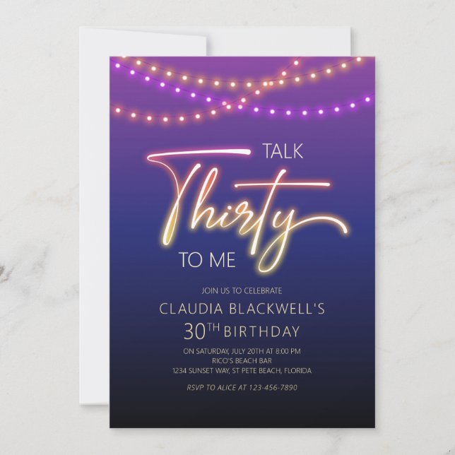 Invitación Neon Talk 30 to Me Birthday Party (Anverso)