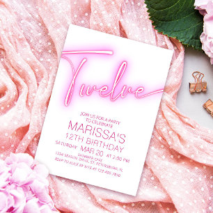 Invitación Neon Teen Chicas 12º cumpleaños