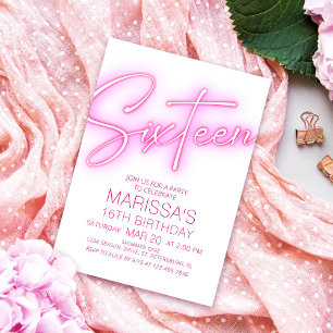 Invitación Neon Teen Chicas 16º cumpleaños