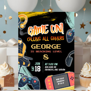Invitación Neon Teenager Gamer Boy Birthday Party