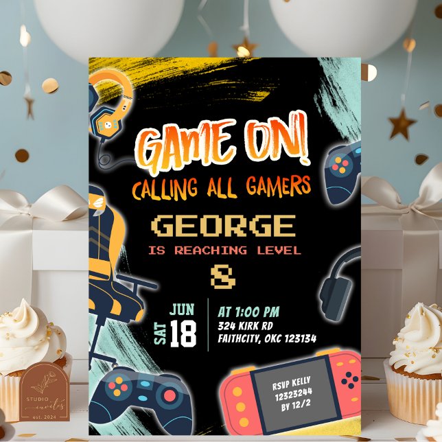 Invitación Neon Teenager Gamer Boy Birthday Party (Subido por el creador)