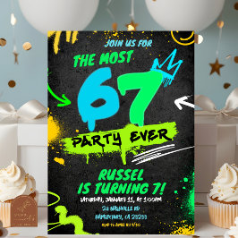 Invitación Neon Teenager Grafitti 67 Birthday Invitation