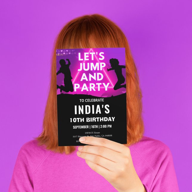 Invitación Neon Trampoline Park Jump Fiesta Cumpleaños (Subido por el creador)