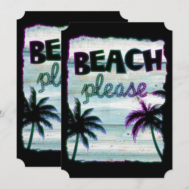 Invitación Neon Tropical Beach Vacation Palm Trees (Anverso / Reverso)