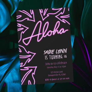 Invitación Neon Tropical Hawaii decimosexto cumpleaños