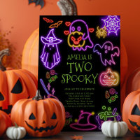Neon Two Spooky Birthday Party Invitation