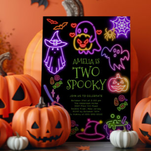Invitación Neon Two Spooky Birthday Party Invitation