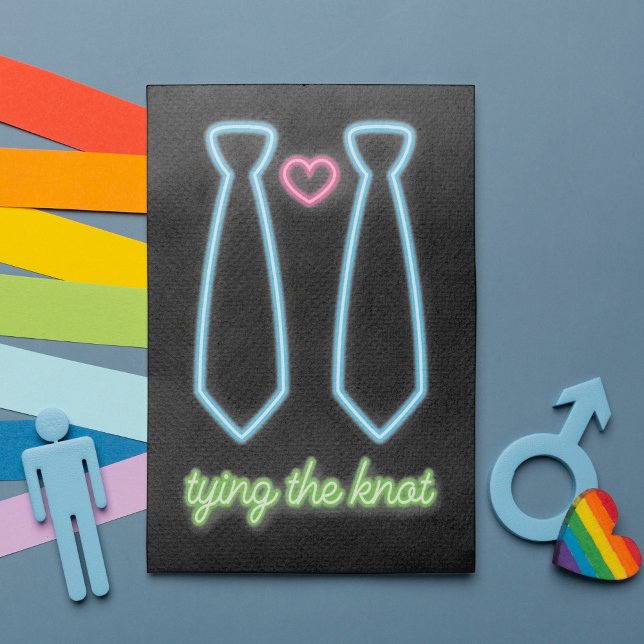 Invitación Neon Tying El Boda Gay Knot (Featuring fabulous faux neon lights in two neck ties and a heart. Ideal for your magnificent wedding)