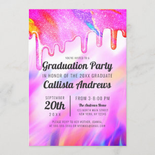 Invitación Neon Unicorn Purpurina Holográfico Graduación