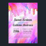 Invitación Neon Unicornio Purpurina Holográfico gotea dulce 1<br><div class="desc">Esta glamorosa y glamurosa invitación dulce de dieciséis años de fiesta es perfecta para la muchacha. Presenta purpurinas gruesos color arcoíris finamente imprimidos y brillantes sobre un fondo iridiscente holográfico. La tipografía es un guión cursivo elegante con un tipo de letra serif moderno para coincidir. Los colores son rosa neón,...</div>
