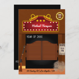 Invitación Neon Wild West Cowboy Partido de Graduación Invi