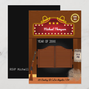 Invitación Neon Wild West Cowboy Partido de Graduación Invi