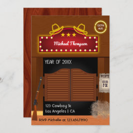 Invitación Neon Wild West Cowboy Partido de Graduación Invi