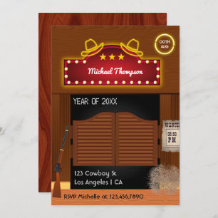 Invitación Neon Wild West Cowboy Partido de Graduación Invi