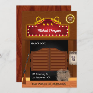 Invitación Neon Wild West Cowboy Partido de Graduación Invi