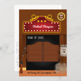 Invitación Neon Wild West Cowboy Partido de Graduación Invi