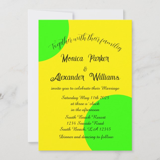 Invitación Neon Yellow Green Bold Boda Retro Moderno (Anverso)
