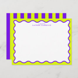 Invitación Neon Yellow-Green & Purple Wavy Note Card