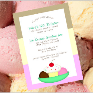 Invitación Neopolitan Stripe Ice Cream Sundae Cumpleaños