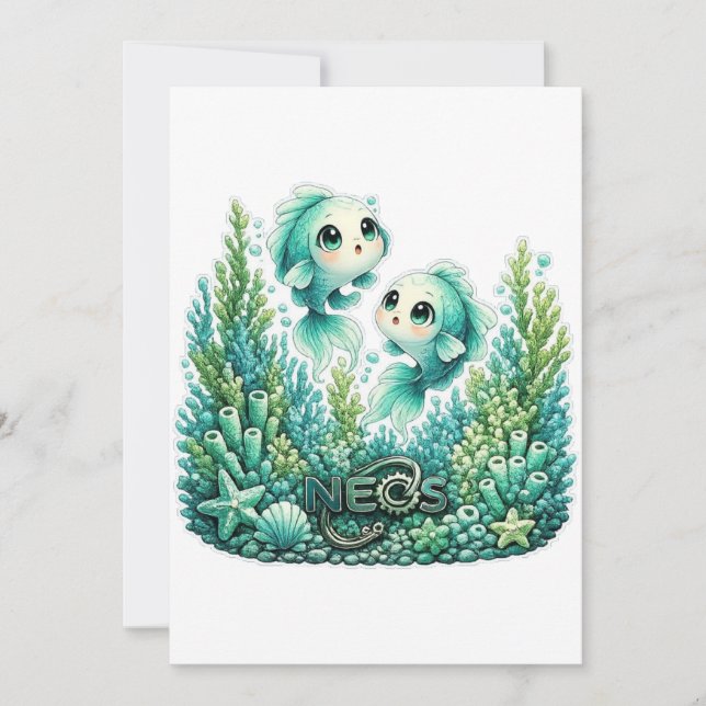 Invitación Neos Kawaii Zodíaco Piscis (Anverso)