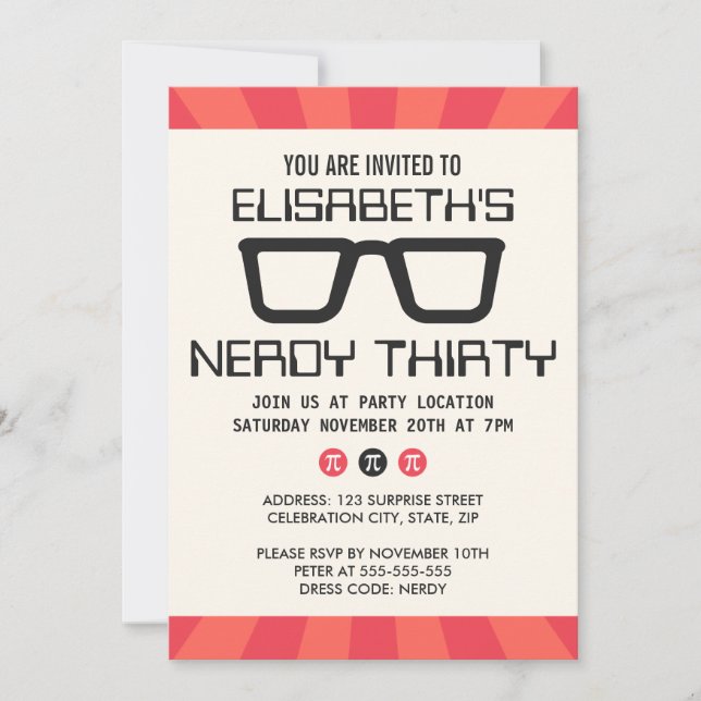 Invitación Nerviosa fiesta de cumpleaños de treinta con gafas (Anverso)
