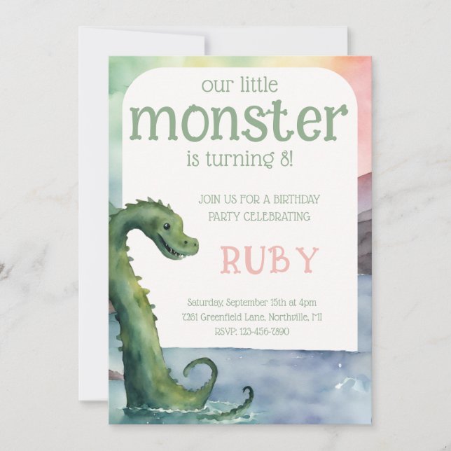 Invitación Nessie Little Monster Birthday Invitation (Anverso)