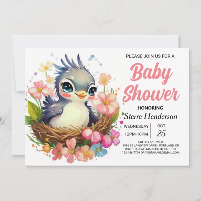 Invitación Nest Elegant Bird Baby Shower (Anverso)
