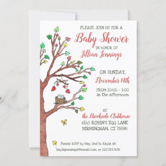 Invitación Nest Watercolor Tree Whimsical Baby Shower
