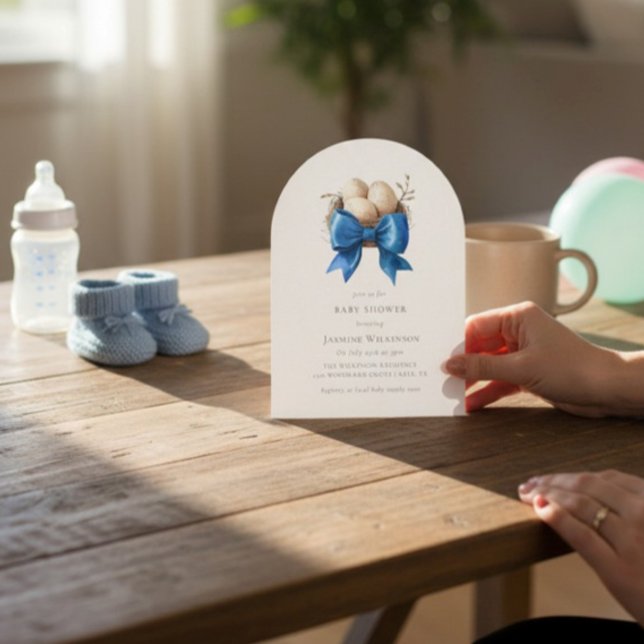 Invitación Nesting Bird Blue Bow Baby Shower Invitation (Subido por el creador)
