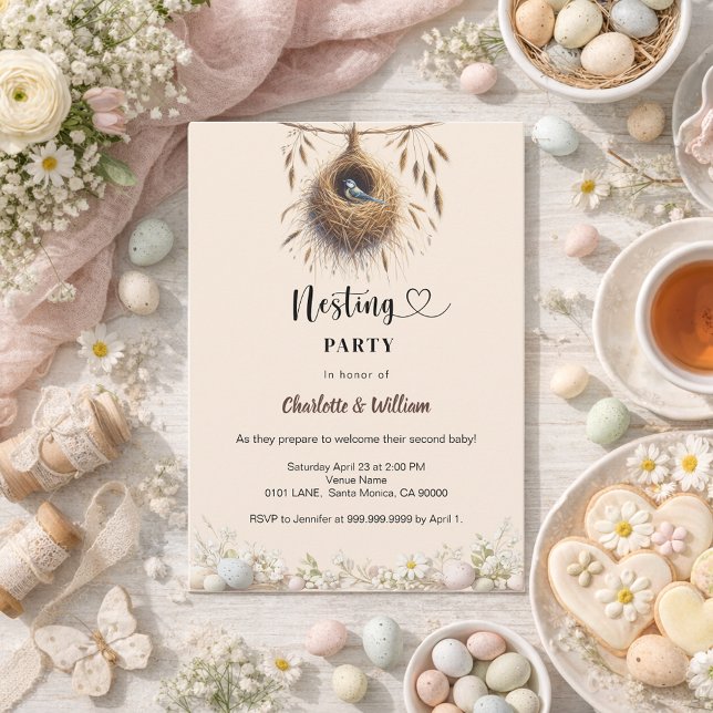 Invitación Nesting party bird nest spring eggs baby shower (Subido por el creador)