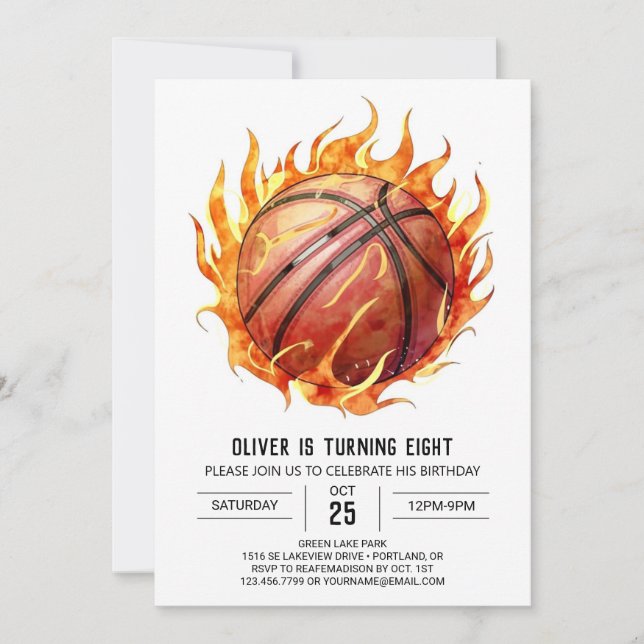 Invitación Neto Personalizado Elegante Baloncesto Cumpleaños (Anverso)