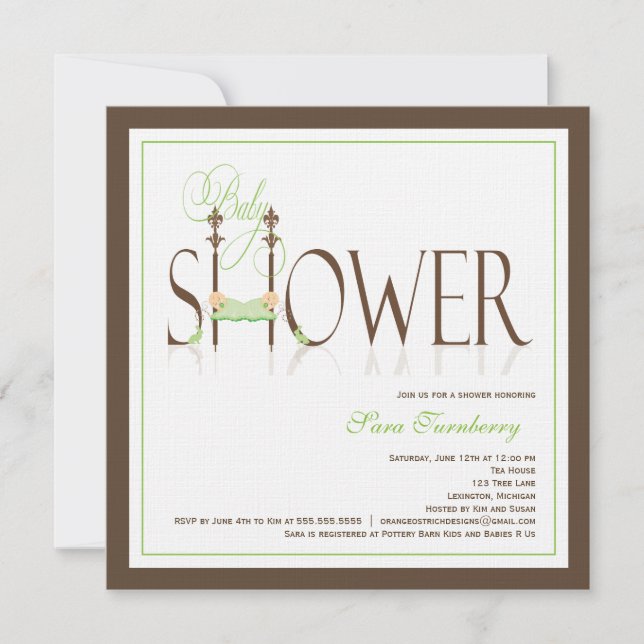 Invitación neutra a Baby Shower - Bebés gemelos (Anverso)