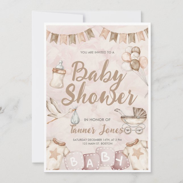 Invitación neutral a Baby Shower (Anverso)