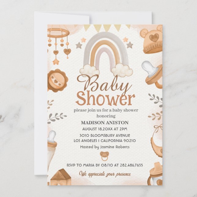 Invitación neutral a Baby Shower | El arcoiris del (Anverso)