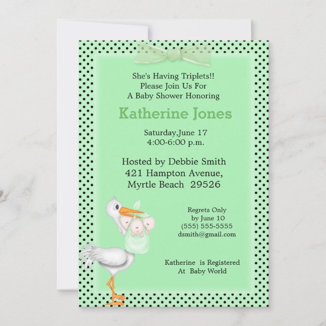 Invitación neutral a Baby Shower (Stork) (Anverso)