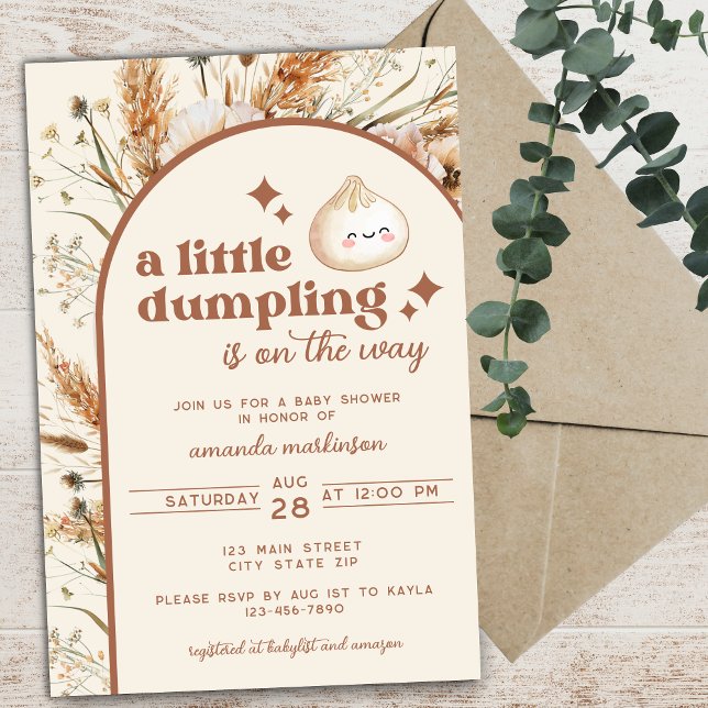 Invitación Neutral acuarela Pequeño Dumpling Bao Baby Shower (Subido por el creador)