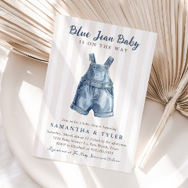 Invitación Neutral Azul Jean Baby En Camino Fiesta de Bebé