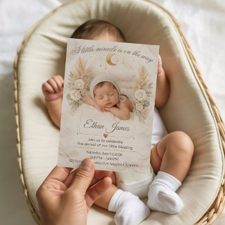 Invitación Neutral Baby Shower Boho Floral Moon Baby Sprinkle