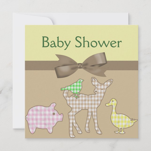 Invitación Neutral Baby Shower de la guinga de los animales (Anverso)
