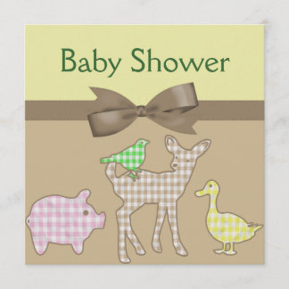 Invitación Neutral Baby Shower de la guinga de los animales