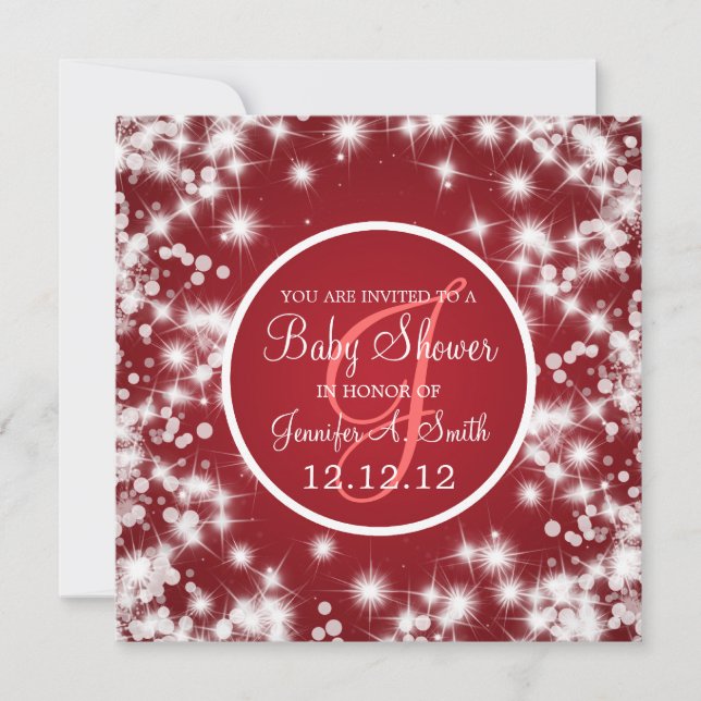 Invitación Neutral Baby Shower Elegant Winter Sparkle Red (Anverso)