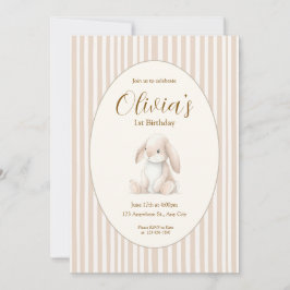 Invitación Neutral Baby's First Birthday Bunny Invitation