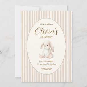 Invitación Neutral Baby's First Birthday Bunny Invitation