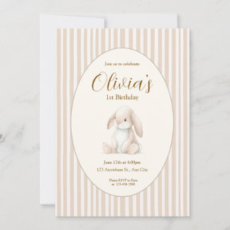 Invitación Neutral Baby's First Birthday Bunny Invitation