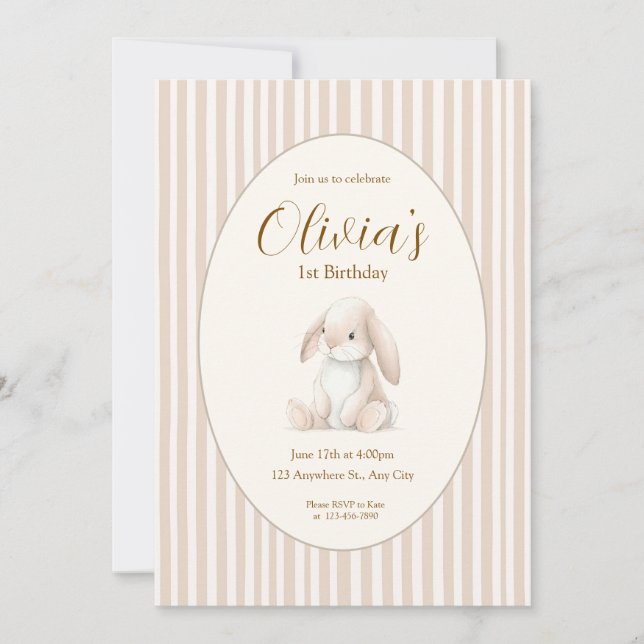 Invitación Neutral Baby's First Birthday Bunny Invitation (Anverso)