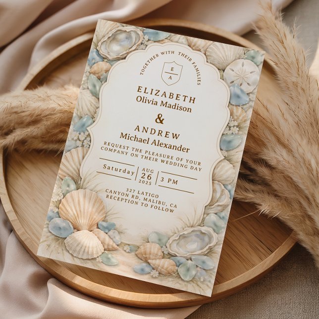 Invitación Neutral Beach Wreath Wedding (Subido por el creador)