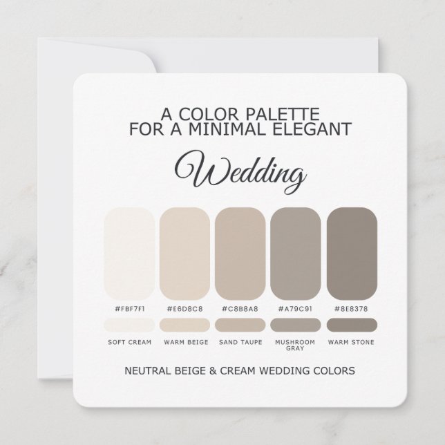 Invitación Neutral Beige and Cream Wedding Color Palette Card (Anverso)