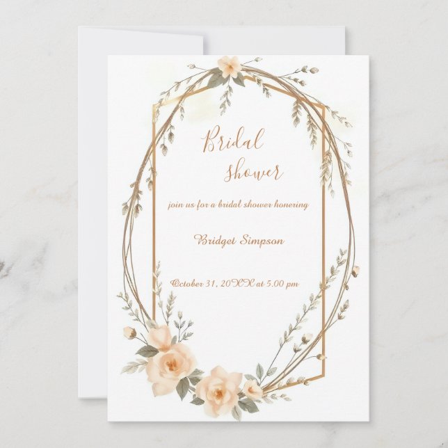 Invitación Neutral Beige Rustic Floral Wreath Bridal Shower (Anverso)