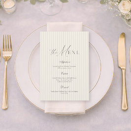 Invitación Neutral Beige Stripe Wedding Menu