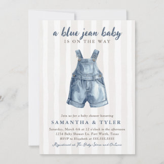 Invitación Neutral Blue Jean Baby On The Way Baby Shower Invi